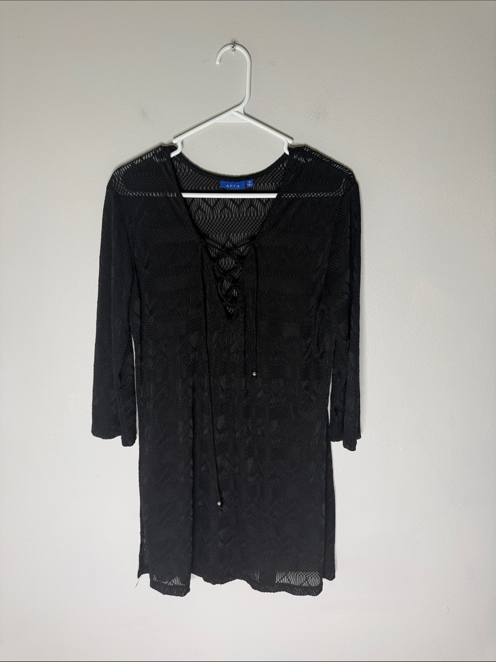 Apt. 9 Black Lace-Up Sheer Knit Long Sleeve Cover Up Medium